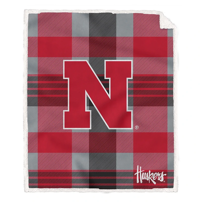 Pegasus Nebraska Huskers 60" x 70" Plaid Steel Royal Plush Sherpa Blanket