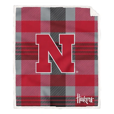 Pegasus Nebraska Huskers 60" x 70" Plaid Steel Royal Plush Sherpa Blanket