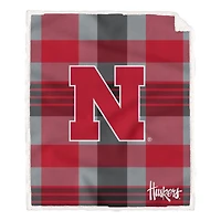 Pegasus Nebraska Huskers 60" x 70" Plaid Steel Royal Plush Sherpa Blanket