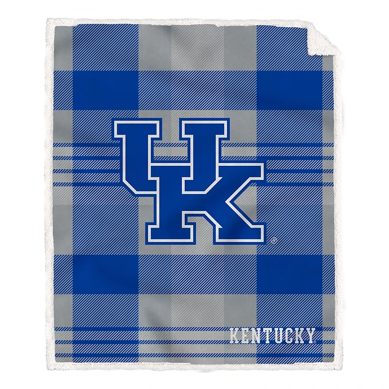 Pegasus Kentucky Wildcats 60" x 70" Plaid Steel Royal Plush Sherpa Blanket