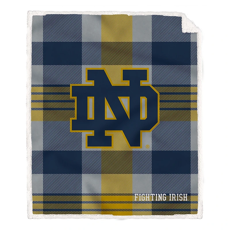 Pegasus Notre Dame Fighting Irish 60" x 70" Plaid Steel Royal Plush Sherpa Blanket