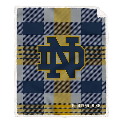 Pegasus Notre Dame Fighting Irish 60" x 70" Plaid Steel Royal Plush Sherpa Blanket