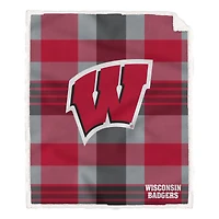 Pegasus Wisconsin Badgers 60" x 70" Plaid Steel Royal Plush Sherpa Blanket