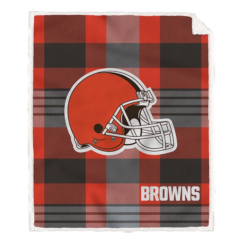 Pegasus Cleveland Browns 60" x 70" Plaid Steel Royal Plush Sherpa Blanket