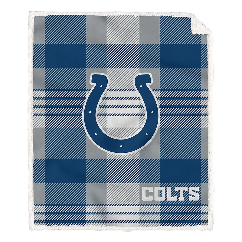 Pegasus Indianapolis Colts 60" x 70" Plaid Steel Royal Plush Sherpa Blanket
