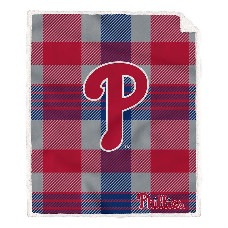 Pegasus Philadelphia Phillies 60" x 70" Plaid Steel Royal Plush Sherpa Blanket