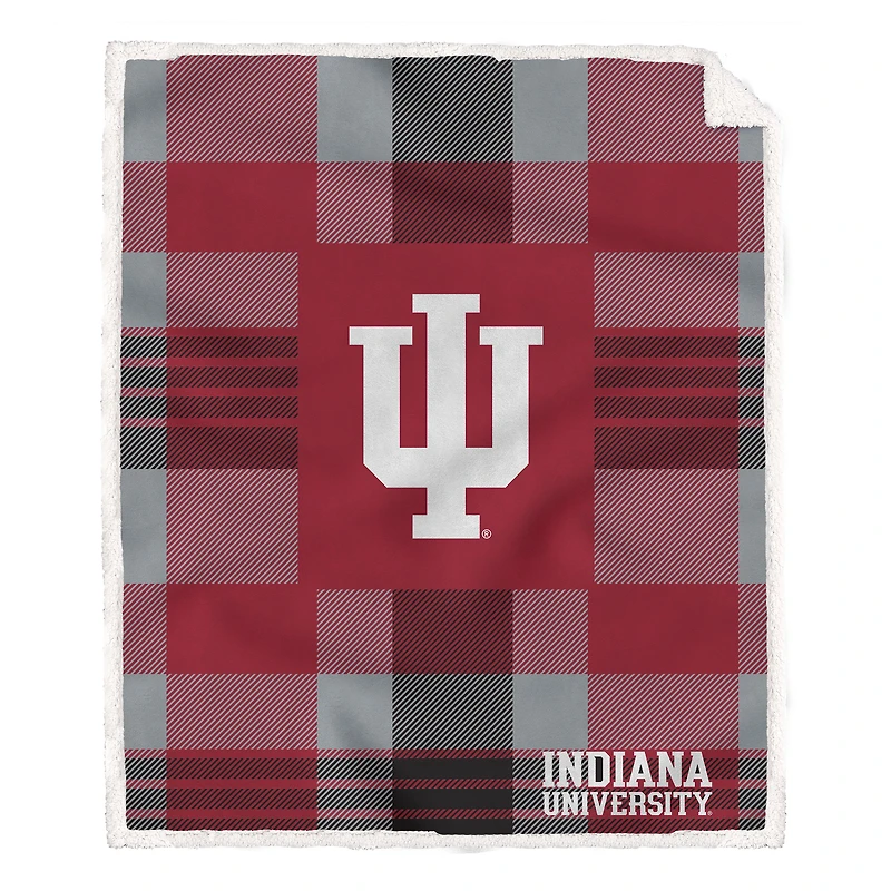 Pegasus Indiana Hoosiers 60" x 70" Plaid Steel Royal Plush Sherpa Blanket