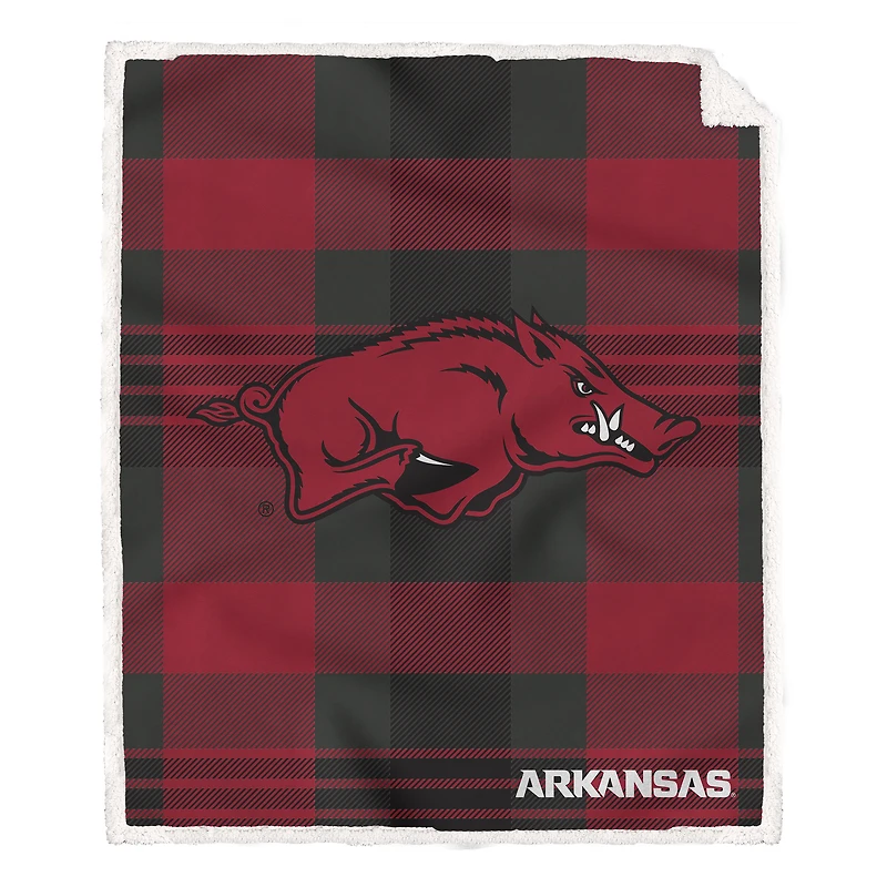 Pegasus Arkansas Razorbacks 60" x 70" Plaid Steel Royal Plush Sherpa Blanket