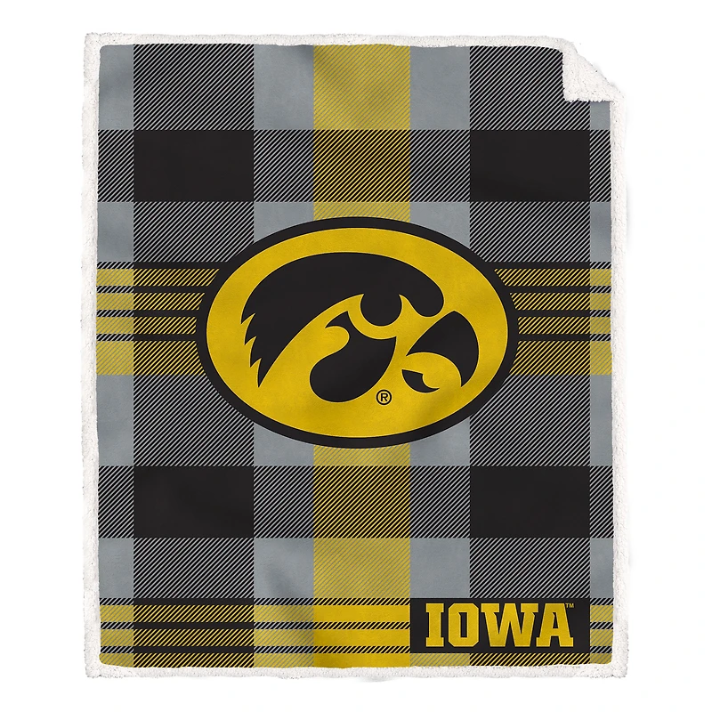 Pegasus Iowa Hawkeyes 60" x 70" Plaid Steel Royal Plush Sherpa Blanket