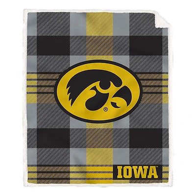 Pegasus Iowa Hawkeyes 60" x 70" Plaid Steel Royal Plush Sherpa Blanket