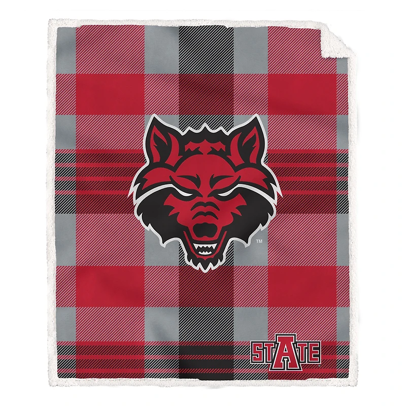 Pegasus Arkansas State Red Wolves 60" x 70" Plaid Steel Royal Plush Sherpa Blanket