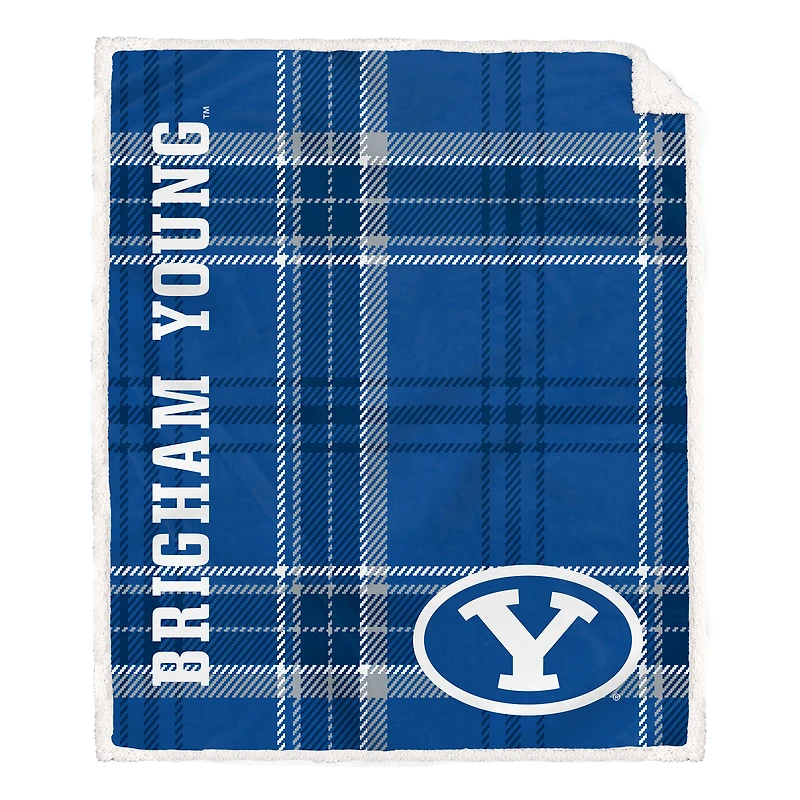 Pegasus BYU Cougars 50" x 60" Playmaker Plaid Ultra Cozy Sherpa Throw