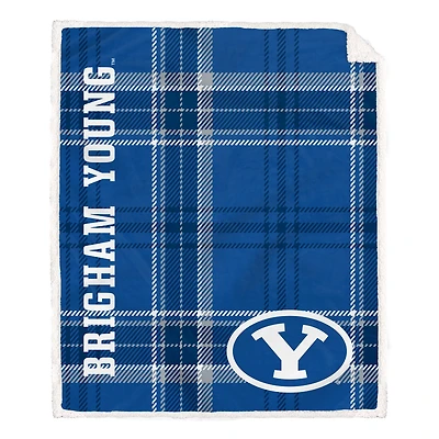 Pegasus BYU Cougars 50" x 60" Playmaker Plaid Ultra Cozy Sherpa Throw