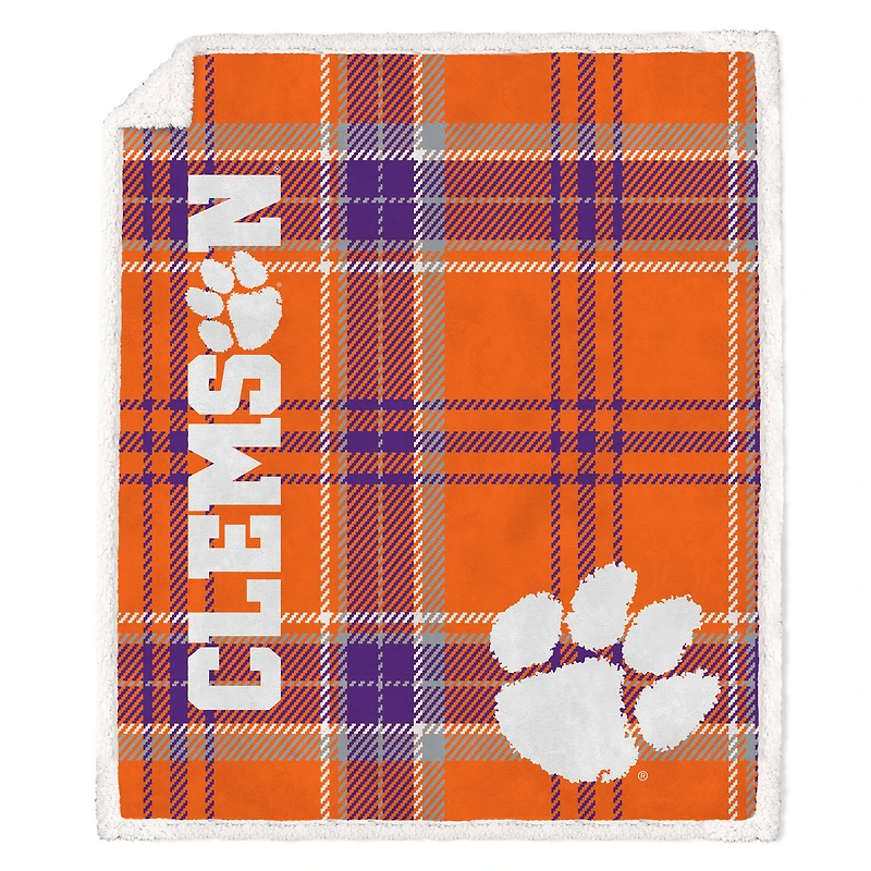 Pegasus Clemson Tigers 50" x 60" Playmaker Plaid Ultra Cozy Sherpa Throw