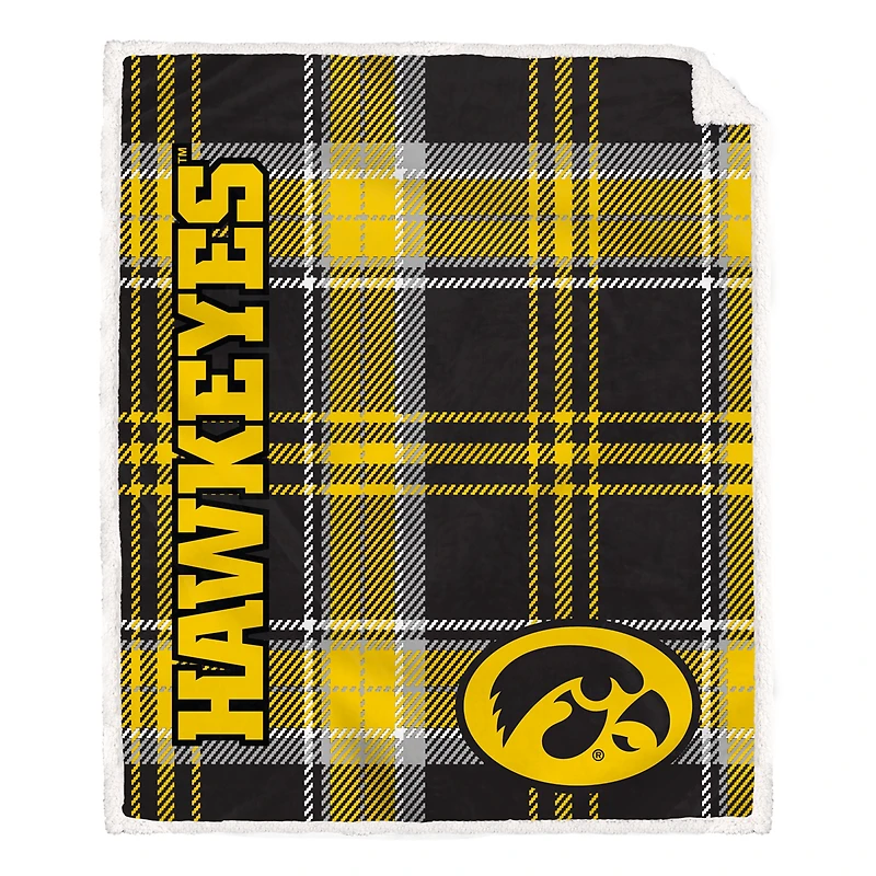 Pegasus Iowa Hawkeyes 50" x 60" Playmaker Plaid Ultra Cozy Sherpa Throw