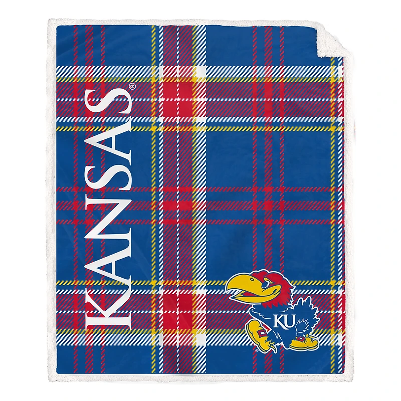 Pegasus Kansas Jayhawks 50" x 60" Playmaker Plaid Ultra Cozy Sherpa Throw