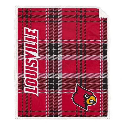 Pegasus Louisville Cardinals 50" x 60" Playmaker Plaid Ultra Cozy Sherpa Throw