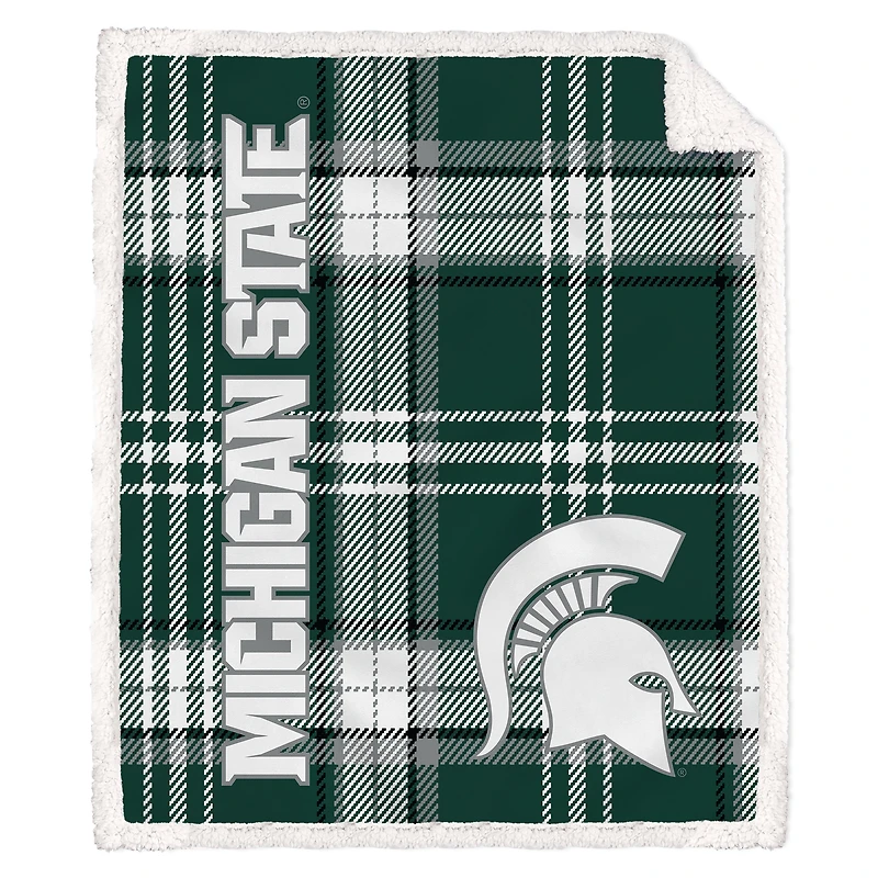 Pegasus Michigan State Spartans 50" x 60" Playmaker Plaid Ultra Cozy Sherpa Throw