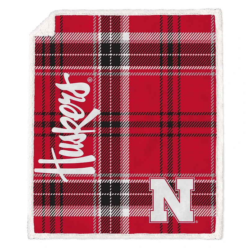 Pegasus Nebraska Huskers 50" x 60" Playmaker Plaid Ultra Cozy Sherpa Throw