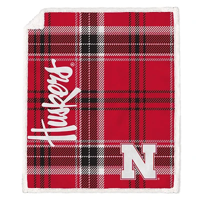 Pegasus Nebraska Huskers 50" x 60" Playmaker Plaid Ultra Cozy Sherpa Throw