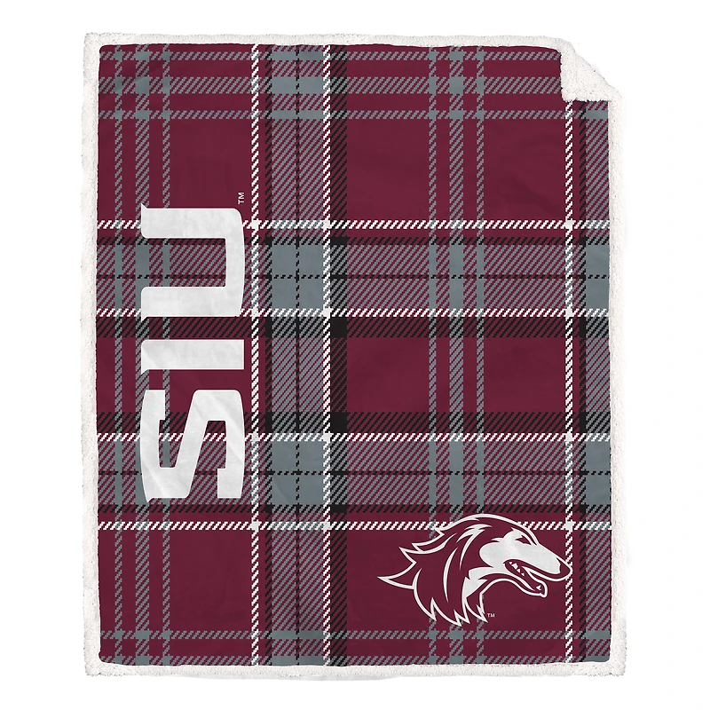 Pegasus Southern Illinois Salukis 50" x 60" Playmaker Plaid Ultra Cozy Sherpa Throw