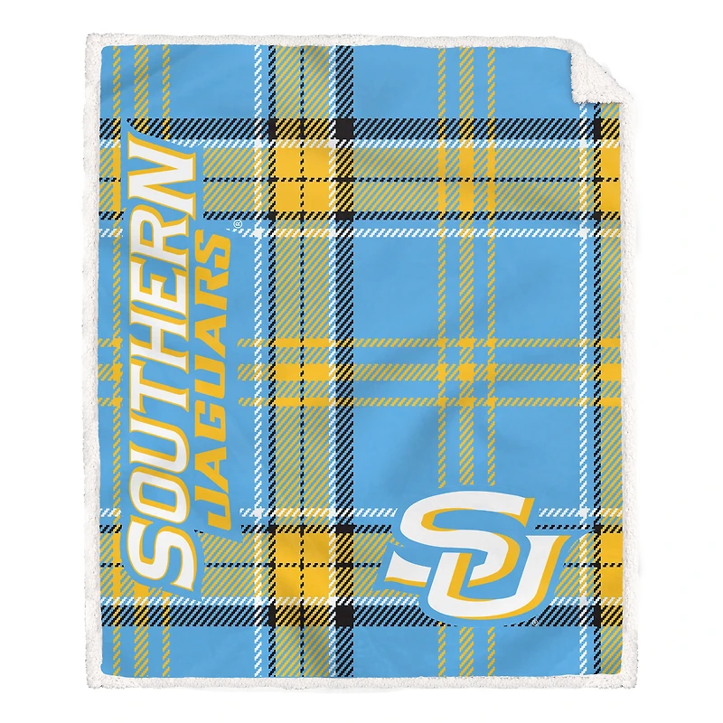 Pegasus Southern University Jaguars 50" x 60" Playmaker Plaid Ultra Cozy Sherpa Throw