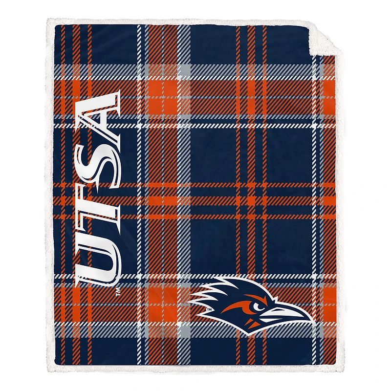 Pegasus UTSA Roadrunners 50" x 60" Playmaker Plaid Ultra Cozy Sherpa Throw