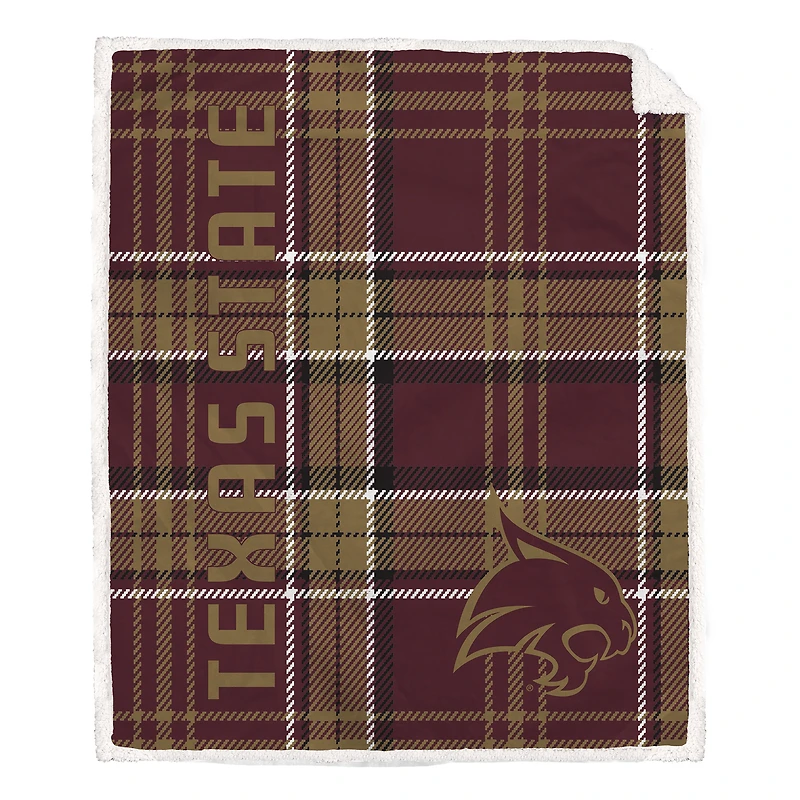 Pegasus Texas State Bobcats 50" x 60" Playmaker Plaid Ultra Cozy Sherpa Throw
