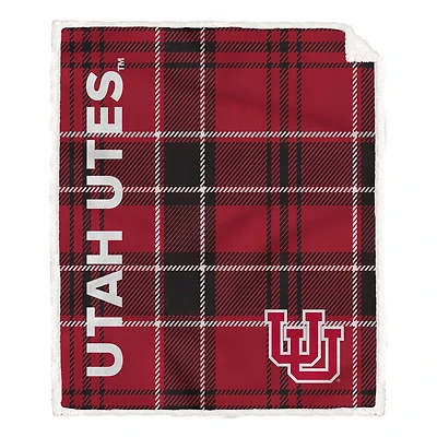 Pegasus Utah Utes 50" x 60" Playmaker Plaid Ultra Cozy Sherpa Throw