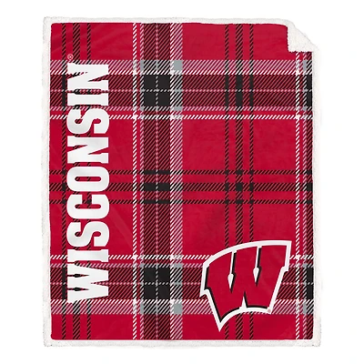 Pegasus Wisconsin Badgers 50" x 60" Playmaker Plaid Ultra Cozy Sherpa Throw