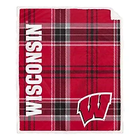 Pegasus Wisconsin Badgers 50" x 60" Playmaker Plaid Ultra Cozy Sherpa Throw