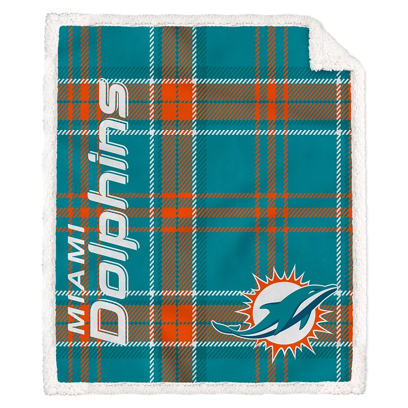 Pegasus Miami Dolphins 50" x 60" Playmaker Plaid Ultra Cozy Sherpa Throw