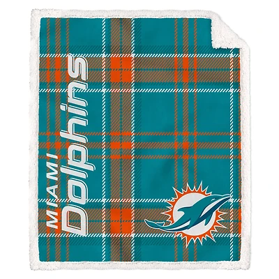 Pegasus Miami Dolphins 50" x 60" Playmaker Plaid Ultra Cozy Sherpa Throw