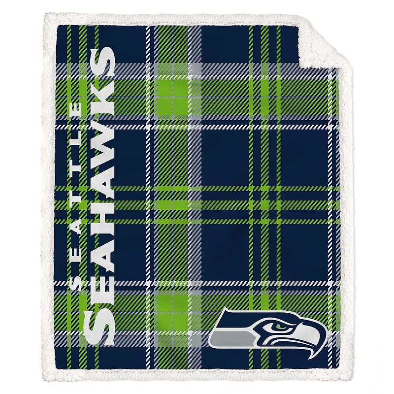 Pegasus Seattle Seahawks 50" x 60" Playmaker Plaid Ultra Cozy Sherpa Throw