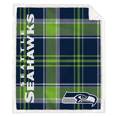 Pegasus Seattle Seahawks 50" x 60" Playmaker Plaid Ultra Cozy Sherpa Throw