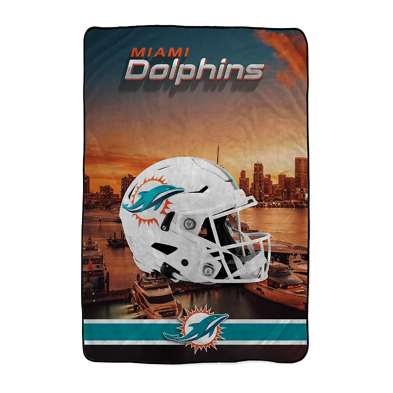Pegasus Miami Dolphins 66" x 95" Oversized Skyline Series Helmet Ultra Cozy Blanket
