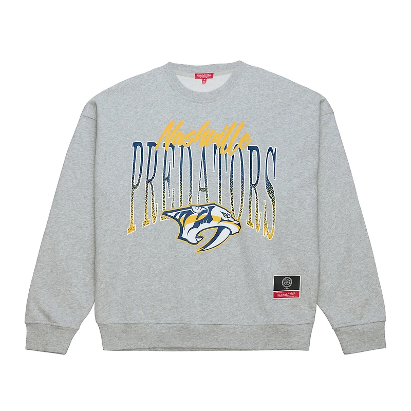 Women's Mitchell & Ness  Heather Gray Nashville Predators Hockey Night Sweatshirt