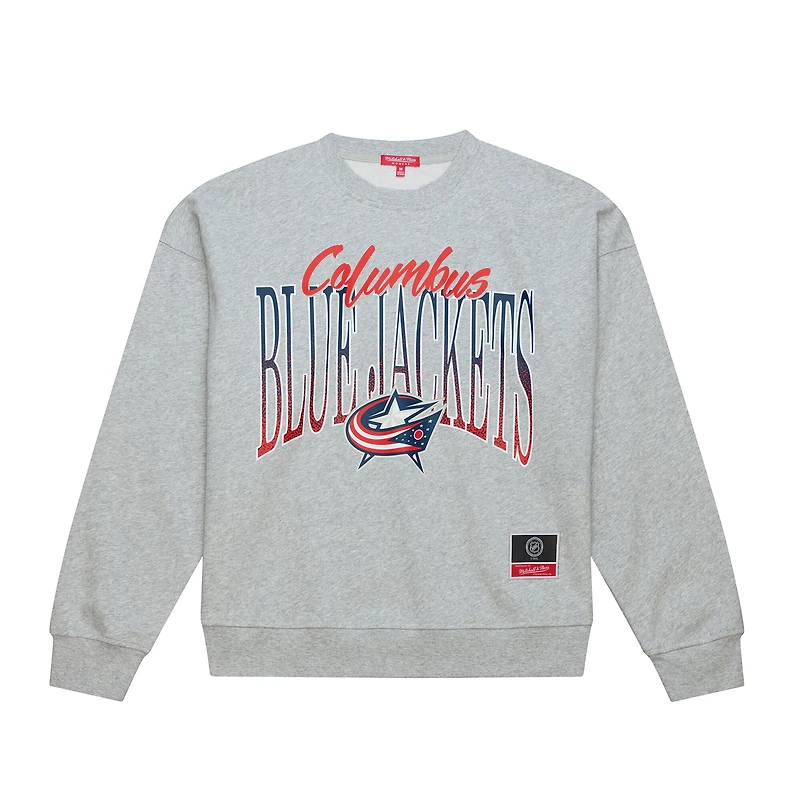 Women's Mitchell & Ness  Heather Gray Columbus Blue Jackets Hockey Night Sweatshirt