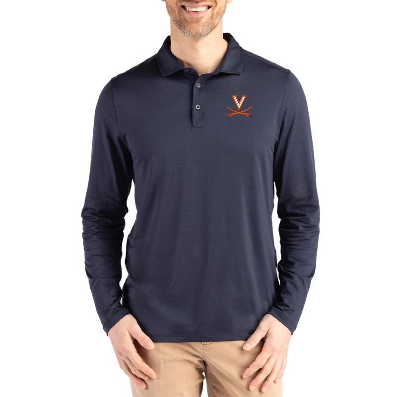 Men's Cutter & Buck  Navy Virginia Cavaliers Primary Coastline Epic Comfort Long-Sleeve Polo