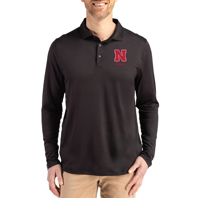 Men's Cutter & Buck  Black Nebraska Huskers Alumni Coastline Epic Comfort Long-Sleeve Polo