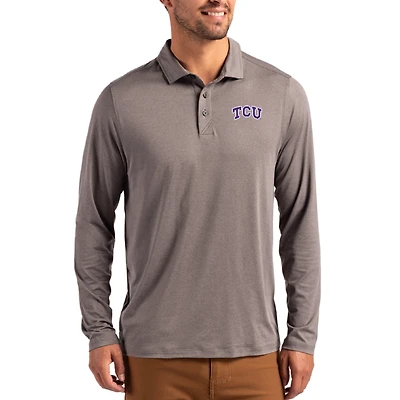 Men's Cutter & Buck  Gray TCU Horned Frogs Primary Coastline Epic Comfort Long-Sleeve Polo