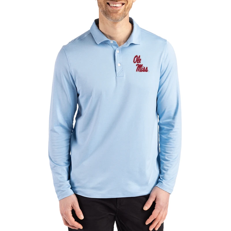 Men's Cutter & Buck  Powder Blue Ole Miss Rebels Primary Coastline Epic Comfort Long-Sleeve Polo