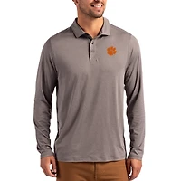 Men's Cutter & Buck  Gray Clemson Tigers Primary Coastline Epic Comfort Long-Sleeve Polo