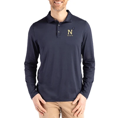 Men's Cutter & Buck  Navy Navy Midshipmen Primary Coastline Epic Comfort Long-Sleeve Polo
