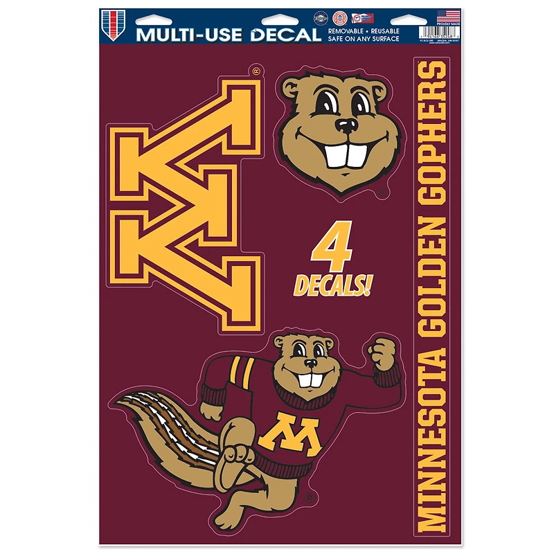 WinCraft Minnesota Golden Gophers Primary 11'' x 17'' Multi-Use Decal Sheet