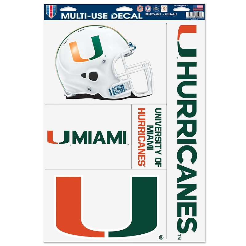 WinCraft Miami Hurricanes Primary 11'' x 17'' Multi-Use Decal Sheet
