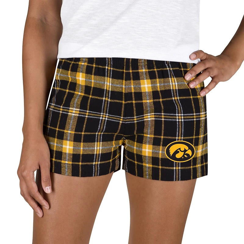 Women's Concepts Sport Black/Gold Iowa Hawkeyes Ultimate Flannel Shorts