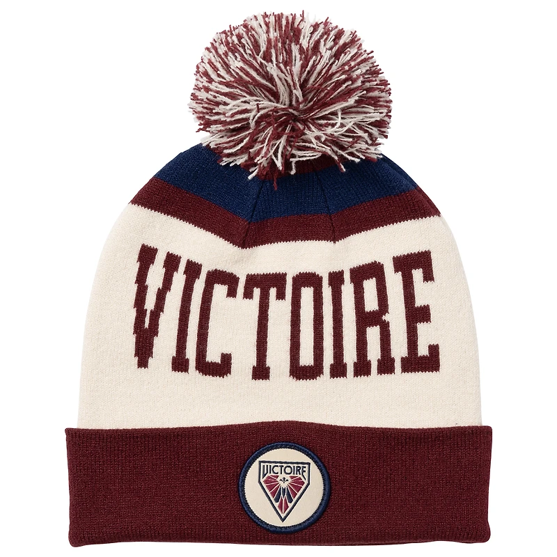 Unisex  Maroon/Tan Montreal Victoire Patch Cuffed Knit Hat with Pom