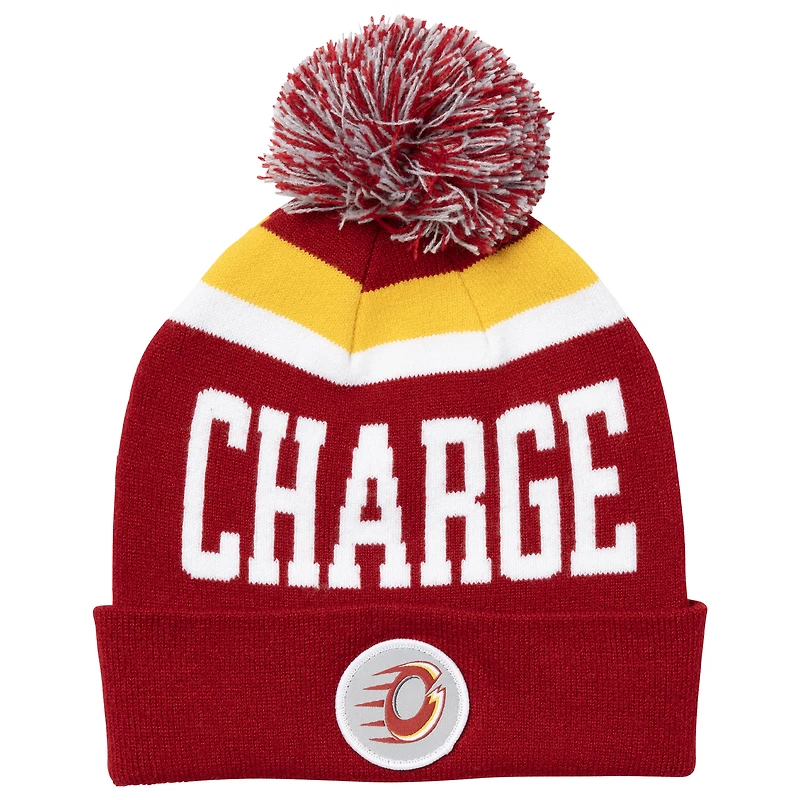 Unisex  Red Ottawa Charge Patch Cuffed Knit Hat with Pom