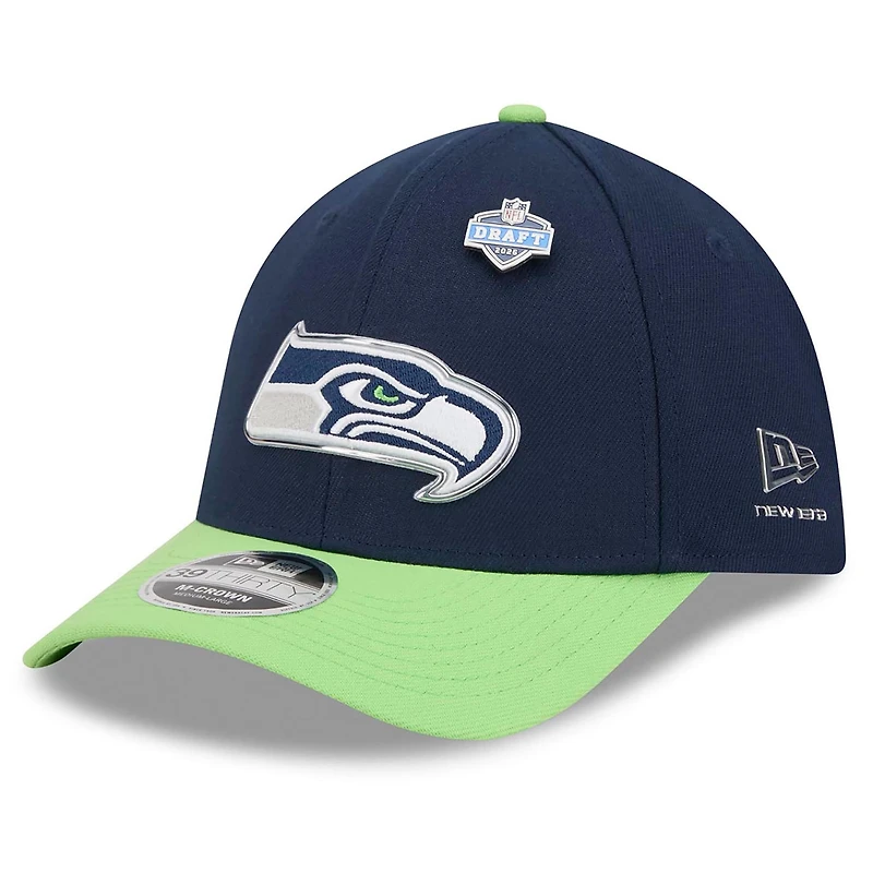 Men's New Era College Navy/Neon Green Seattle Seahawks 2026 NFL Draft 39THIRTY M-Crown Flex Hat